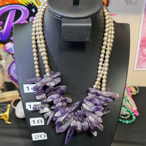 Ali Kahn Purple and Silver Amethyst Necklace - Picture 1 of 4